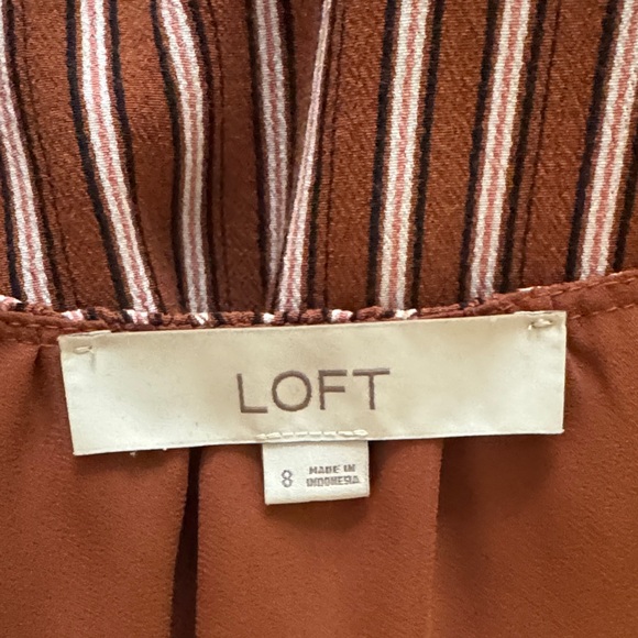 LOFT Striped Midi Dress in Brown and Cream - Picture 2 of 6